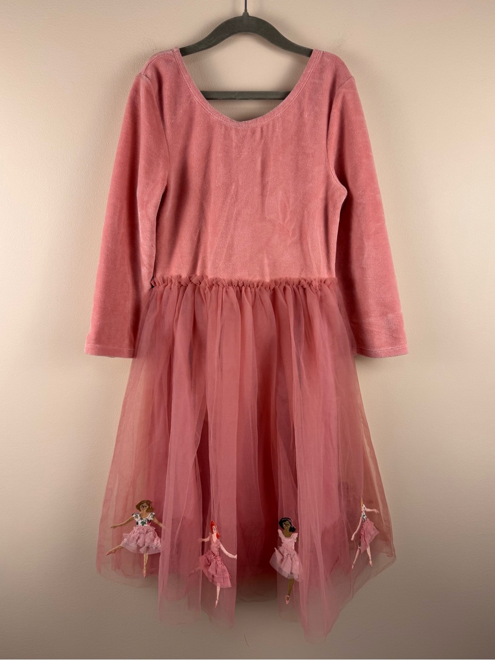 Mini Boden Girls Appliqué Pink Velvet Tulle Dress size 11-12Y